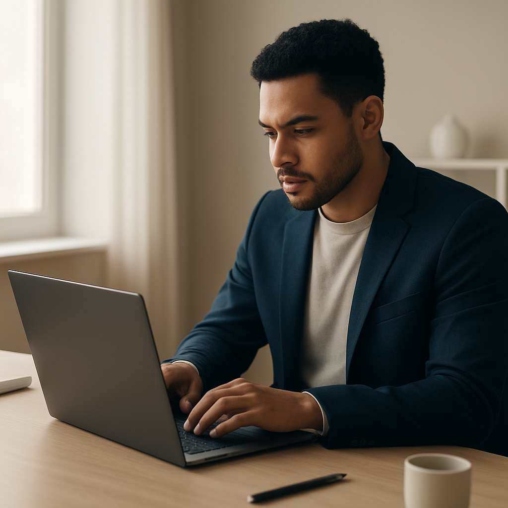 Junger Unternehmer analysiert Investment-Charts am Laptop