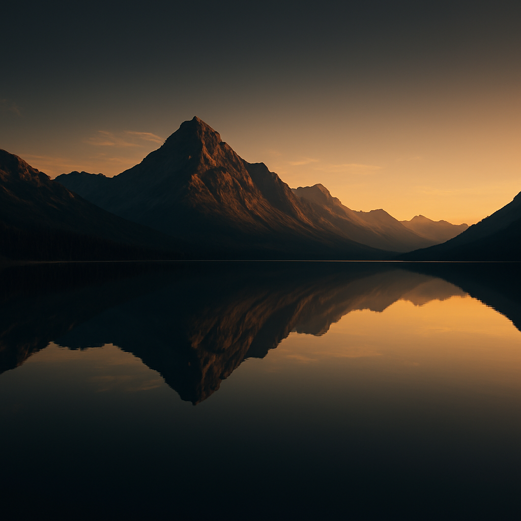 Weiter Blick über einen ruhigen Bergsee bei Sonnenaufgang – Sinnbild für Freiheit